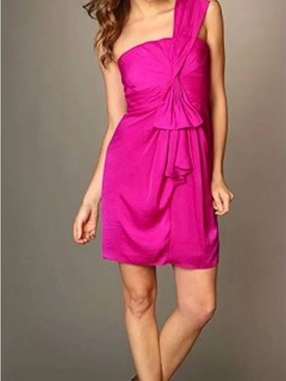 BCBGMaxAzria One-Shoulder Fuchsia Cocktail Dress, Size 4